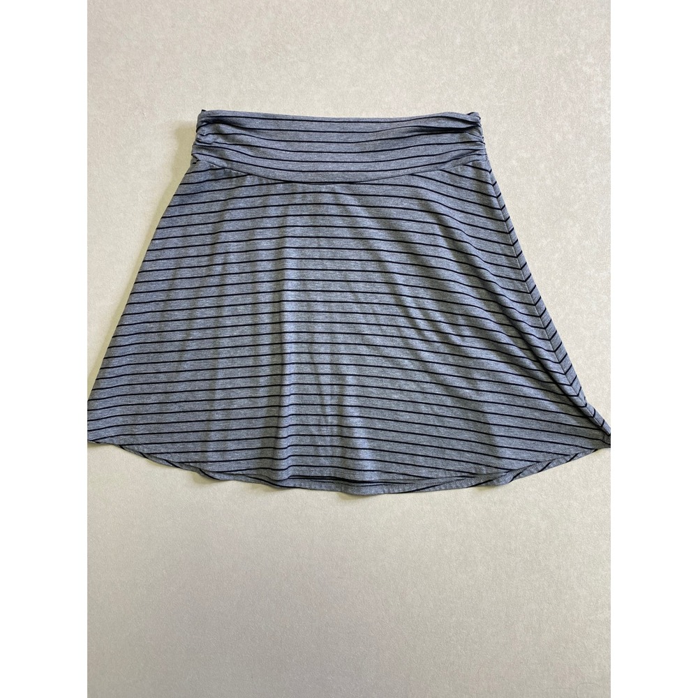 Merona Womens Gray Black Striped A-Line Mini Skirt Large Stretch Ruched Waist